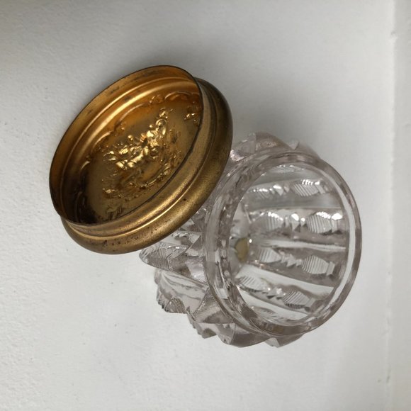Antique Cut Crystal Jewelry Trinket Jar with Lid - Picture 3 of 4